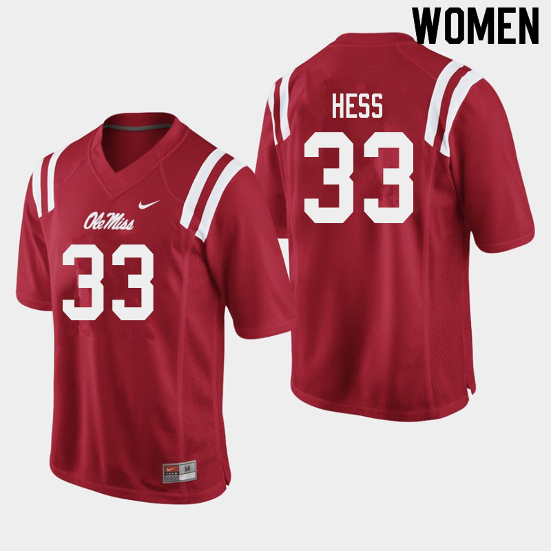 Jonathan Hess Ole Miss Rebels NCAA Women's Red #33 Stitched Limited College Football Jersey FXI5858TG